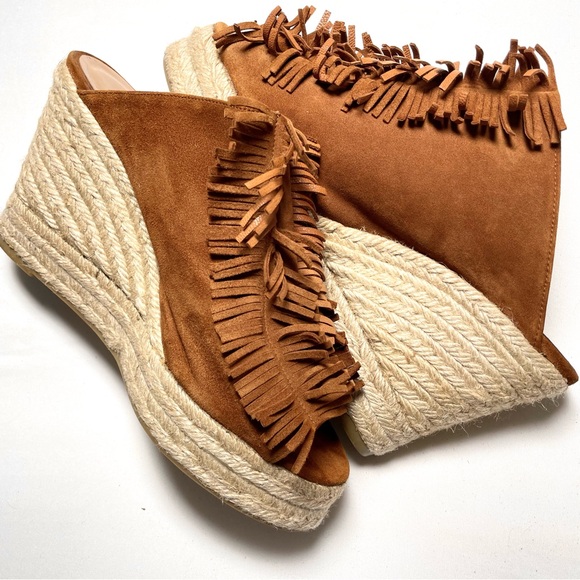 NWOT Castaner Open Toe Brown Suede Fringe Wedges Made In Spain Size 39 US 8 - Picture 8 of 14